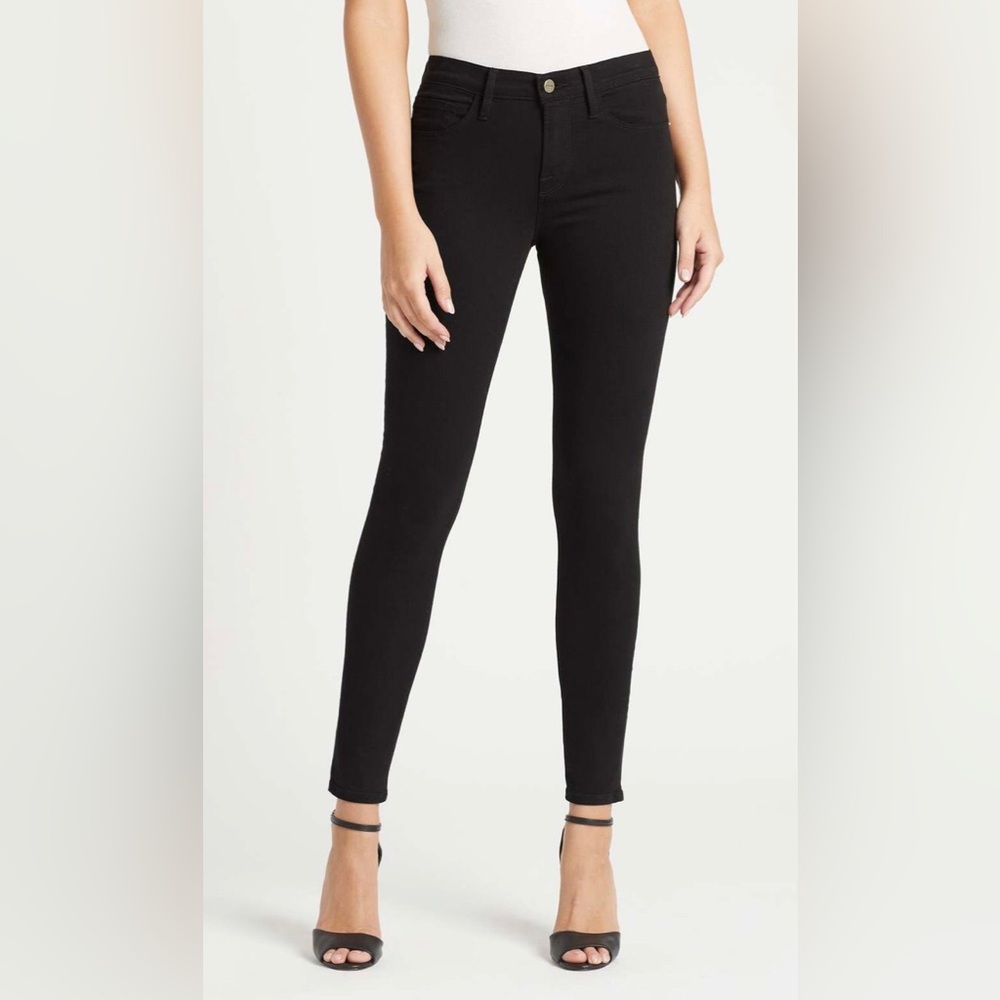 Frame Black Jeans Mid-rise Ankle  Film Noir Dark Black Denim 24